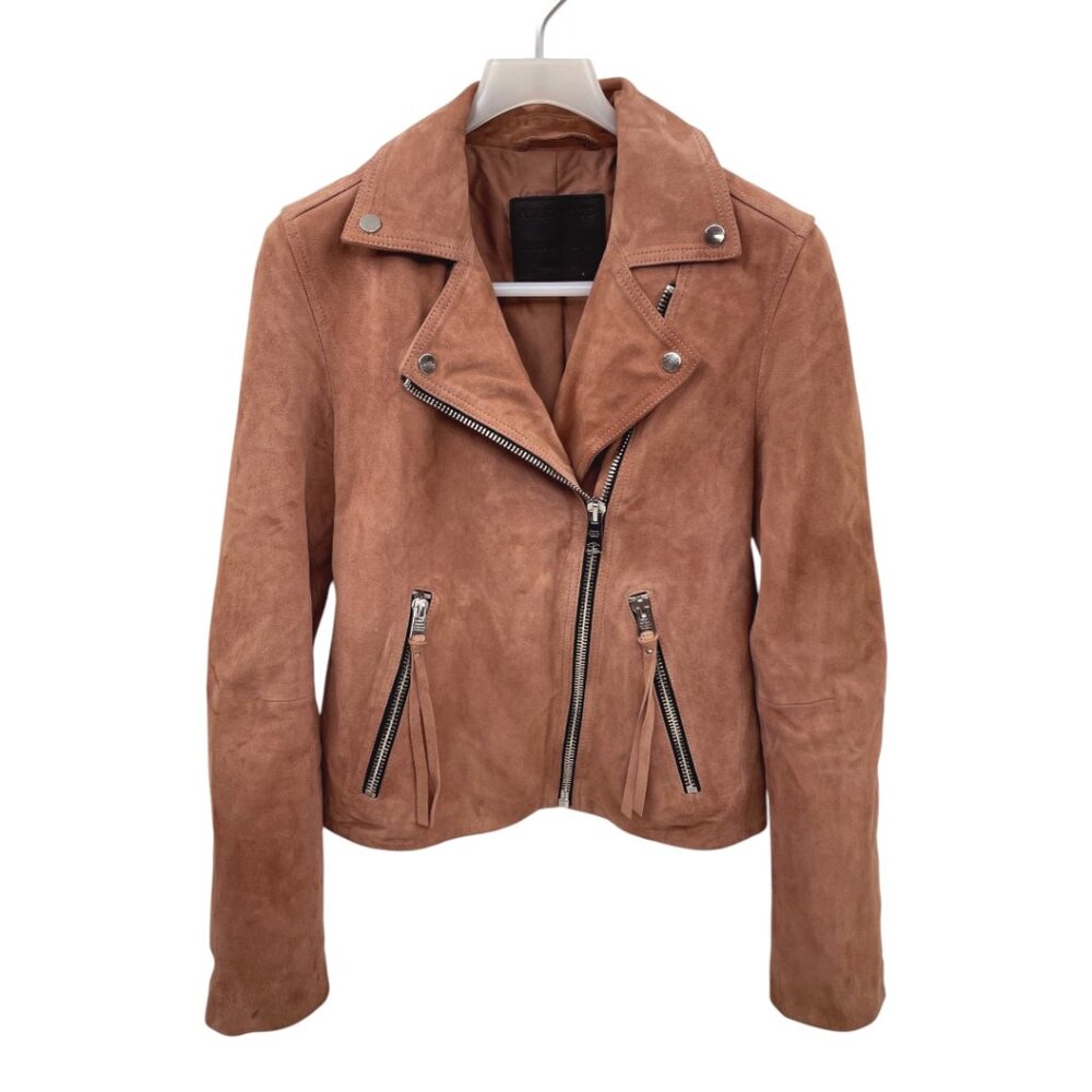 All Saints Dalby Goat Leather Salmon Rose Pink Moto Jacket Women's Size 6 Small
